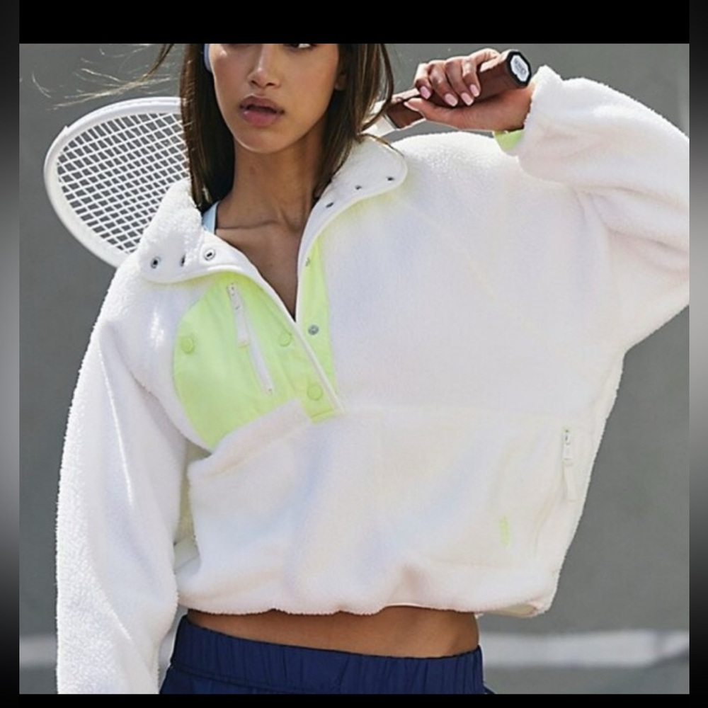 NWT Free People Movement White Hit the Slopes Pullover Neon Lime Size Medium
